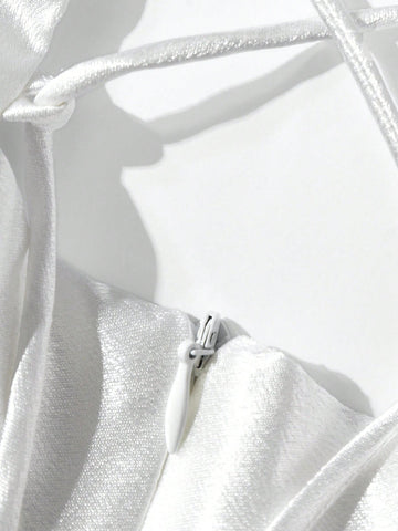 Appliques Crisscross Back Satin Cami Wedding Dress