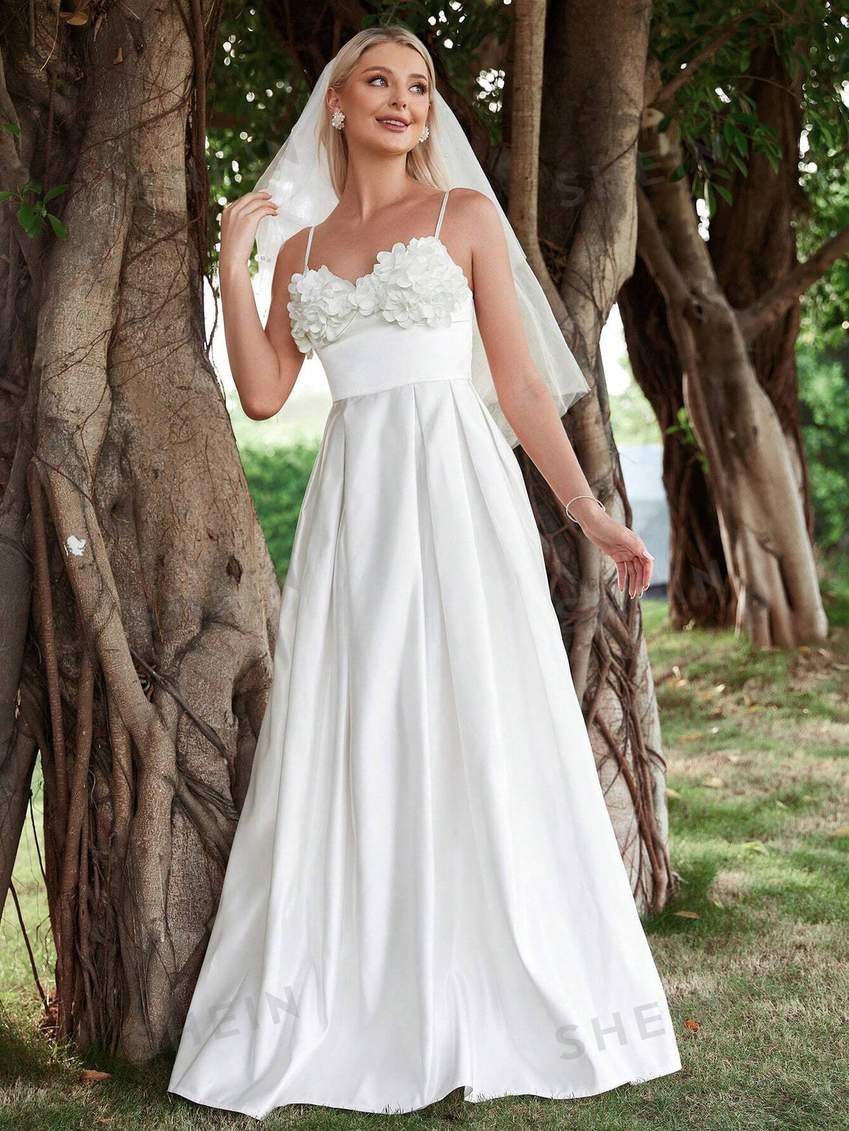 Appliques Detail Cami Wedding Dress Without Veil