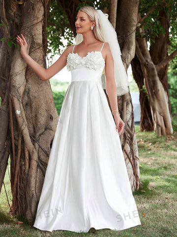 Appliques Detail Cami Wedding Dress Without Veil