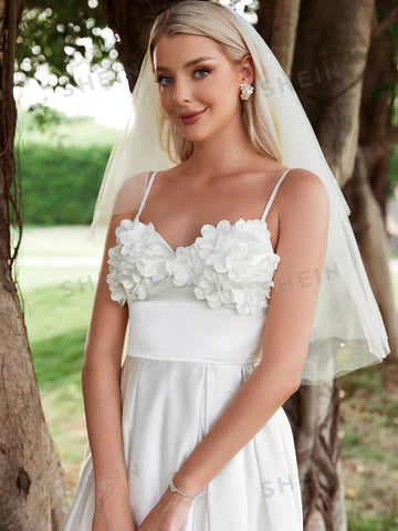Appliques Detail Cami Wedding Dress Without Veil