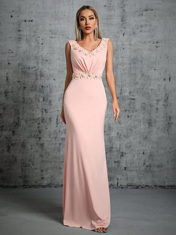 Appliques Detail Mermaid Hem Bridesmaid Dress