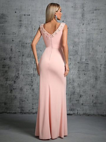 Appliques Detail Mermaid Hem Bridesmaid Dress