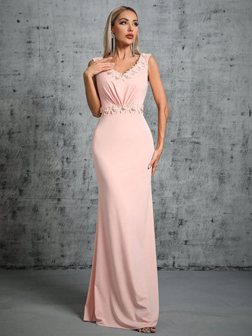 Appliques Detail Mermaid Hem Bridesmaid Dress