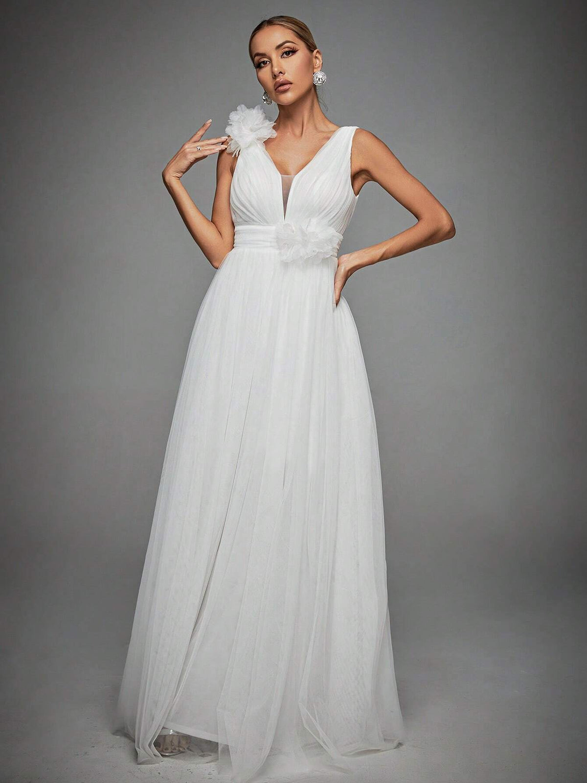 Appliques Mesh Maxi Wedding Dress