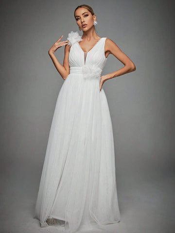 Appliques Mesh Maxi Wedding Dress