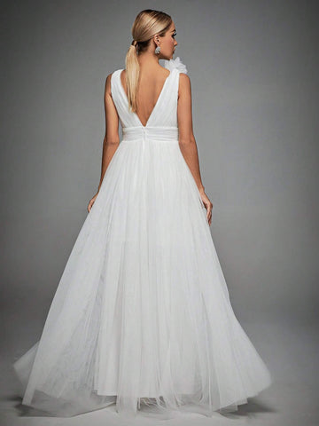 Appliques Mesh Maxi Wedding Dress