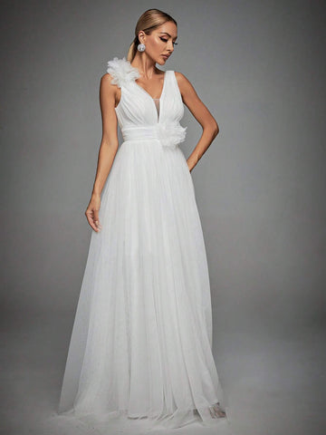 Appliques Mesh Maxi Wedding Dress