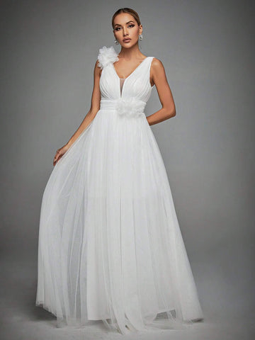 Appliques Mesh Maxi Wedding Dress