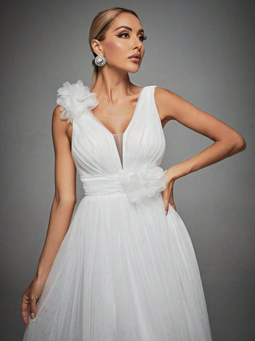 Appliques Mesh Maxi Wedding Dress