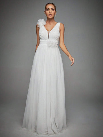 Appliques Mesh Maxi Wedding Dress