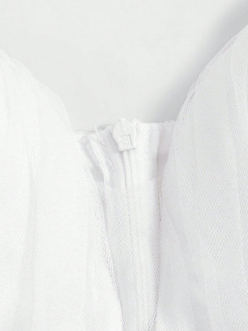 Appliques Mesh Overlay Cami Wedding Dress Without Veil