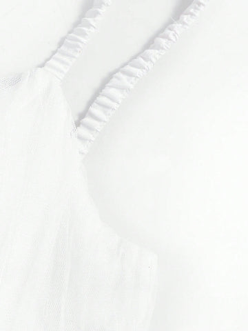 Appliques Mesh Overlay Cami Wedding Dress Without Veil