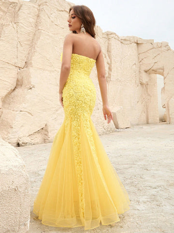 Appliques Mesh Tube Bridesmaid Dress