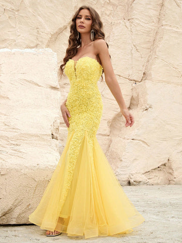 Appliques Mesh Tube Bridesmaid Dress