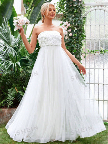 Appliques Mesh Tube Wedding Dress
