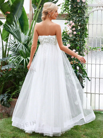 Appliques Mesh Tube Wedding Dress