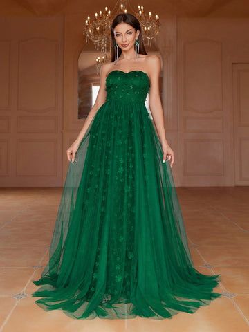 Appliques Mesh Tube Wedding Dress