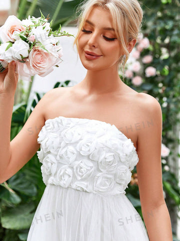 Appliques Mesh Tube Wedding Dress