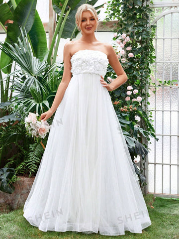 Appliques Mesh Tube Wedding Dress