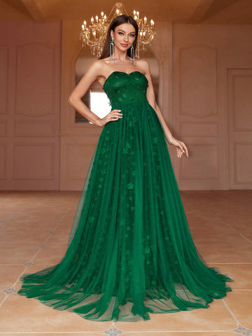 Appliques Mesh Tube Wedding Dress