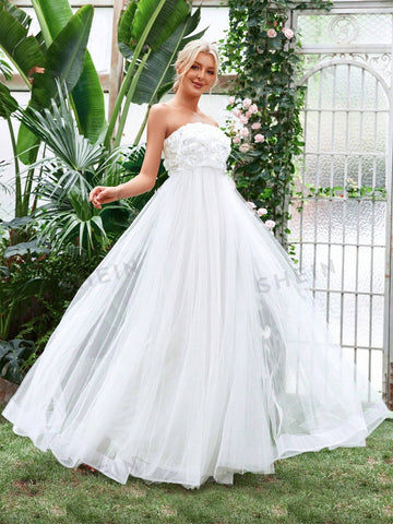 Appliques Mesh Tube Wedding Dress