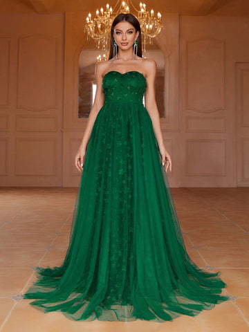 Appliques Mesh Tube Wedding Dress