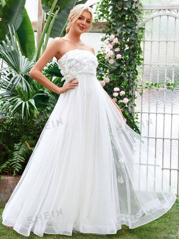 Appliques Mesh Tube Wedding Dress