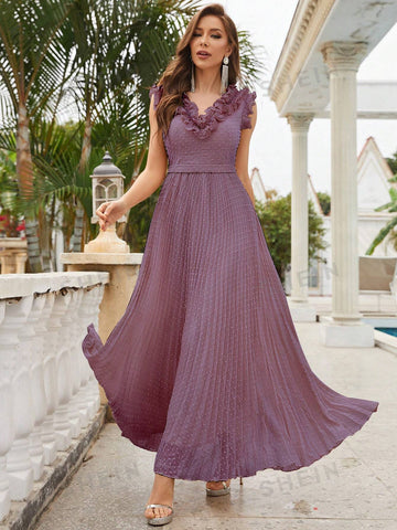 Appliques Pleated Hem Chiffon Bridesmaid Dress