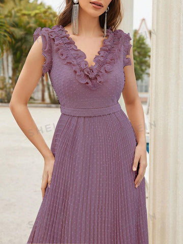 Appliques Pleated Hem Chiffon Bridesmaid Dress