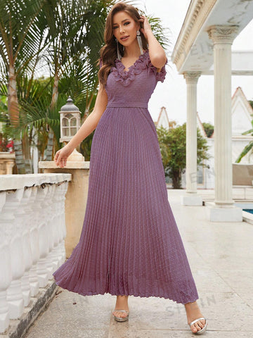 Appliques Pleated Hem Chiffon Bridesmaid Dress