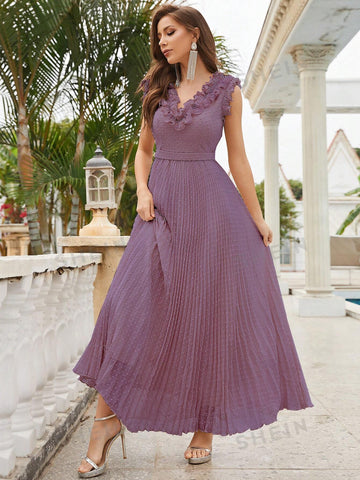 Appliques Pleated Hem Chiffon Bridesmaid Dress