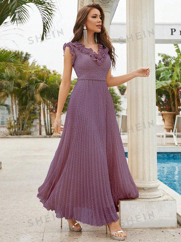 Appliques Pleated Hem Chiffon Bridesmaid Dress