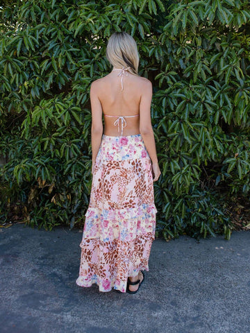 Aralina Drop Waist Printed Leopard Tiered Frill Maxi Skirt