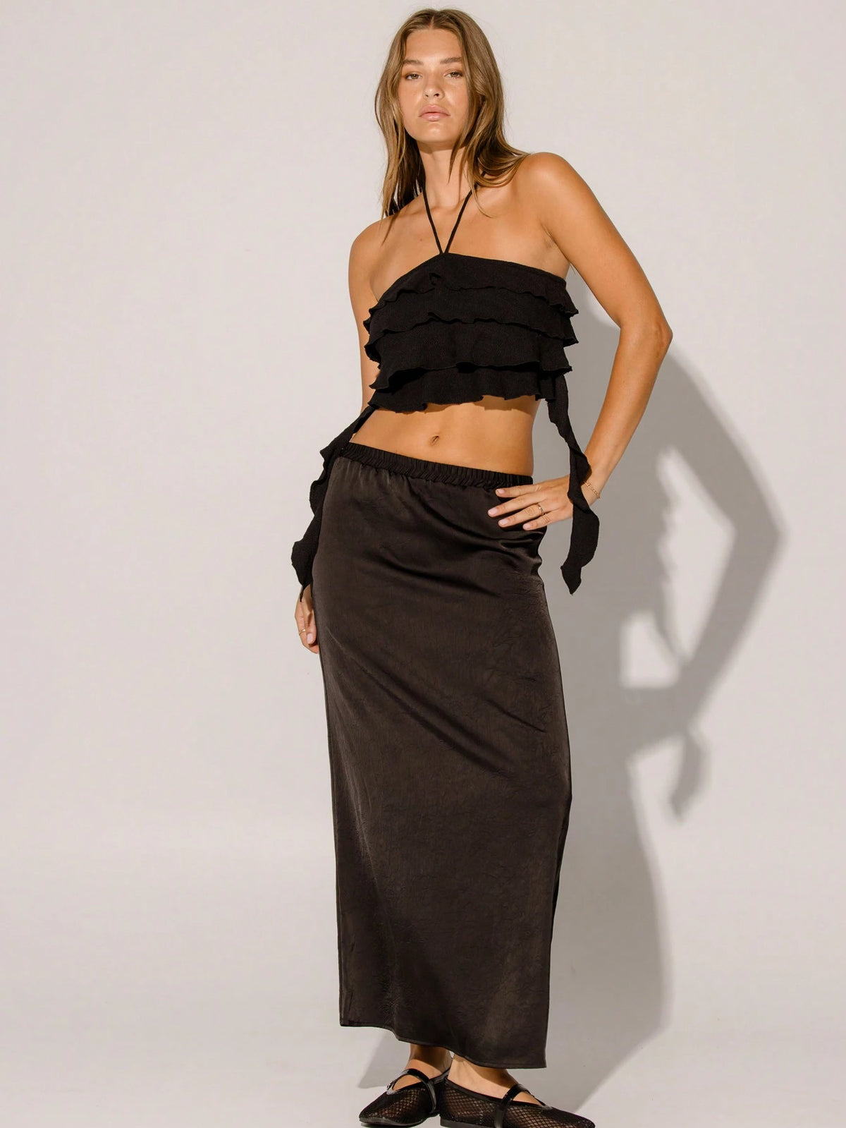 Aralina High Waist Bias Cut Flowy Maxi Skirt