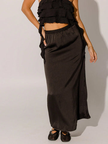 Aralina High Waist Bias Cut Flowy Maxi Skirt