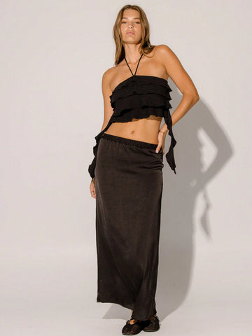 Aralina High Waist Bias Cut Flowy Maxi Skirt