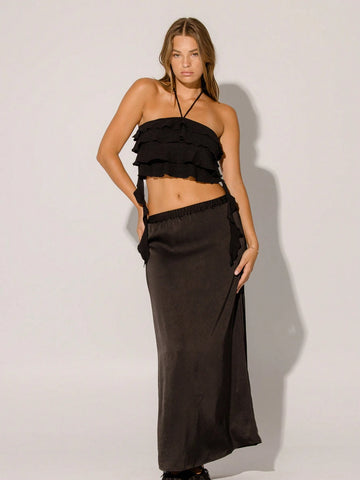 Aralina High Waist Bias Cut Flowy Maxi Skirt