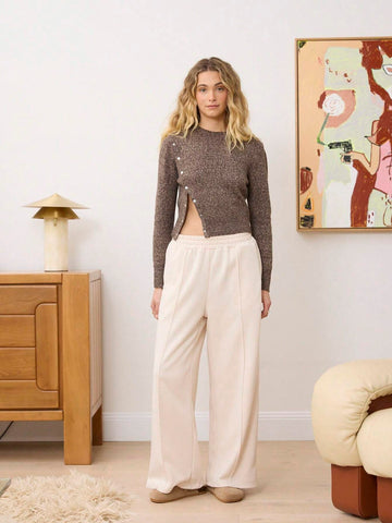 Aralina Pull On With Pockets & Pintuck Seam Detail Wide Leg Track Pant