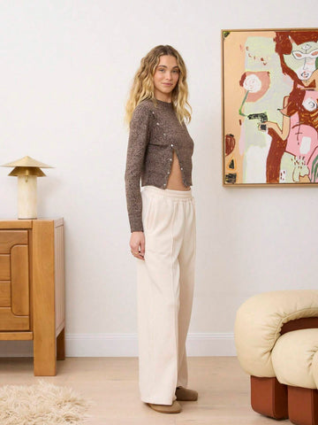 Aralina Pull On With Pockets & Pintuck Seam Detail Wide Leg Track Pant
