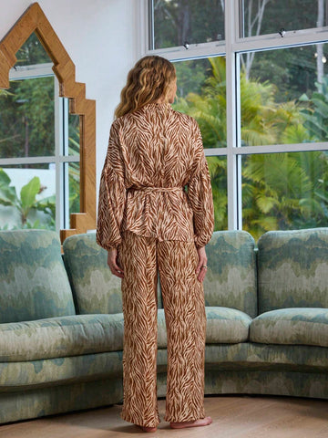 Aralina Textured Satin Pull On With Tie Waist Wide Leg Pant