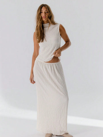 Aralina Women Pleated High Waist Elegant Flowing Silhouette Maxi Skirt