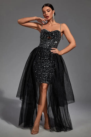 Ariel Black Sequin Diamante Dress