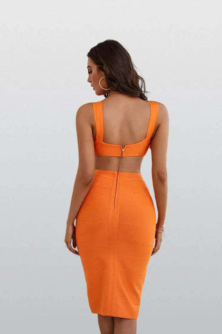 Ariella Dark Orange Bandage Midi Dress