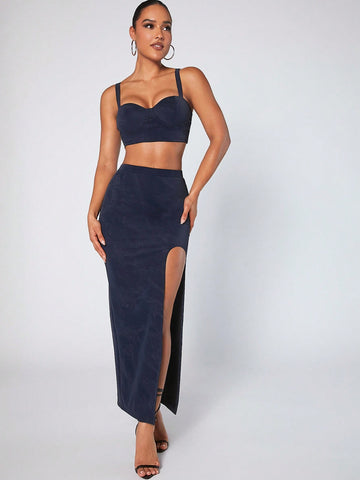 Crop Cami Top & Split Thigh Skirt Set
