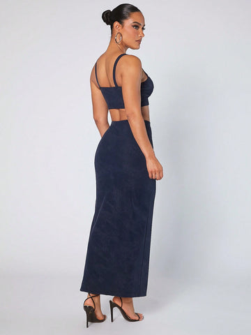 Crop Cami Top & Split Thigh Skirt Set