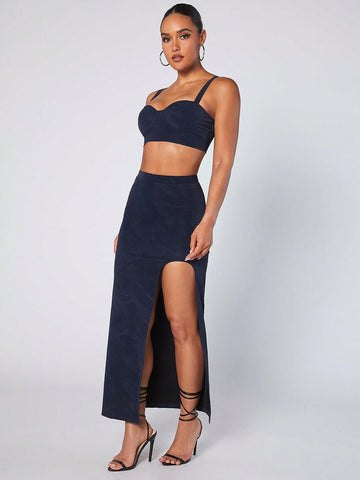 Crop Cami Top & Split Thigh Skirt Set