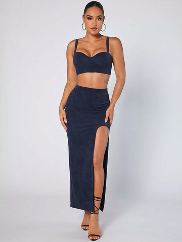Crop Cami Top & Split Thigh Skirt Set