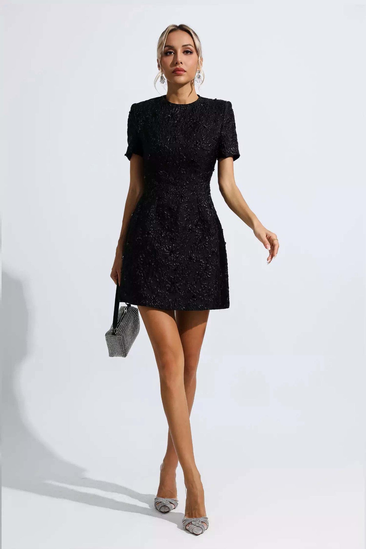 Astrid Pink Jacquard Floral Mini Dress