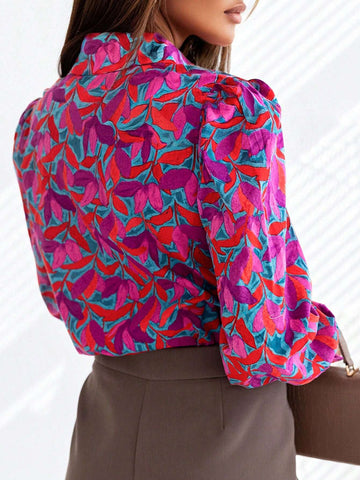 Astylish Floral Print Flare Sleeve Button Front Shirts