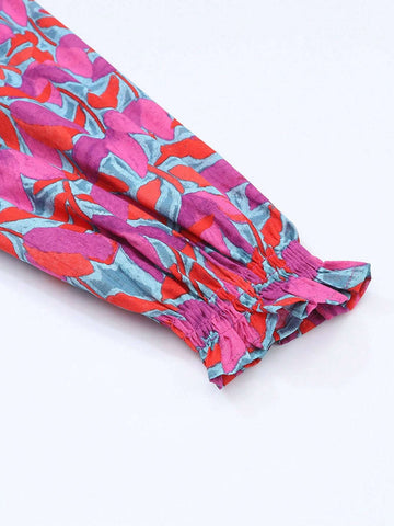 Astylish Floral Print Flare Sleeve Button Front Shirts